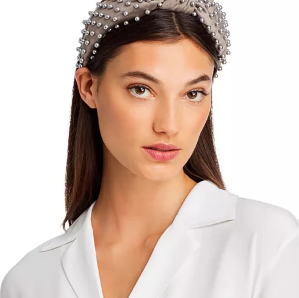π Lele Sadoughi Graphite Pearl Velvet Headband - Picture 2 of 7
